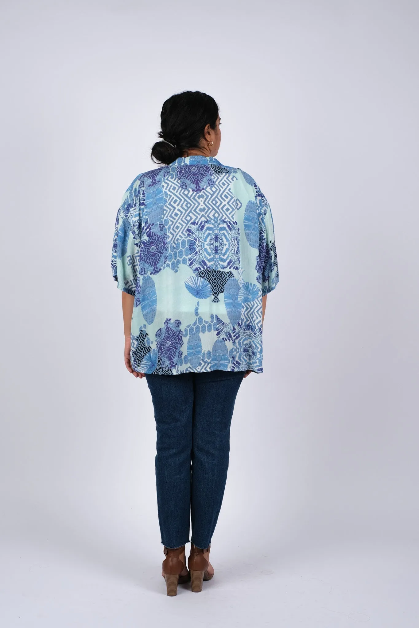 225040 Enchanting Blue Meadow Blockprint Cardigan