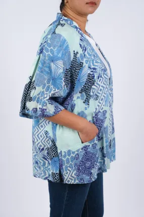 225040 Enchanting Blue Meadow Blockprint Cardigan