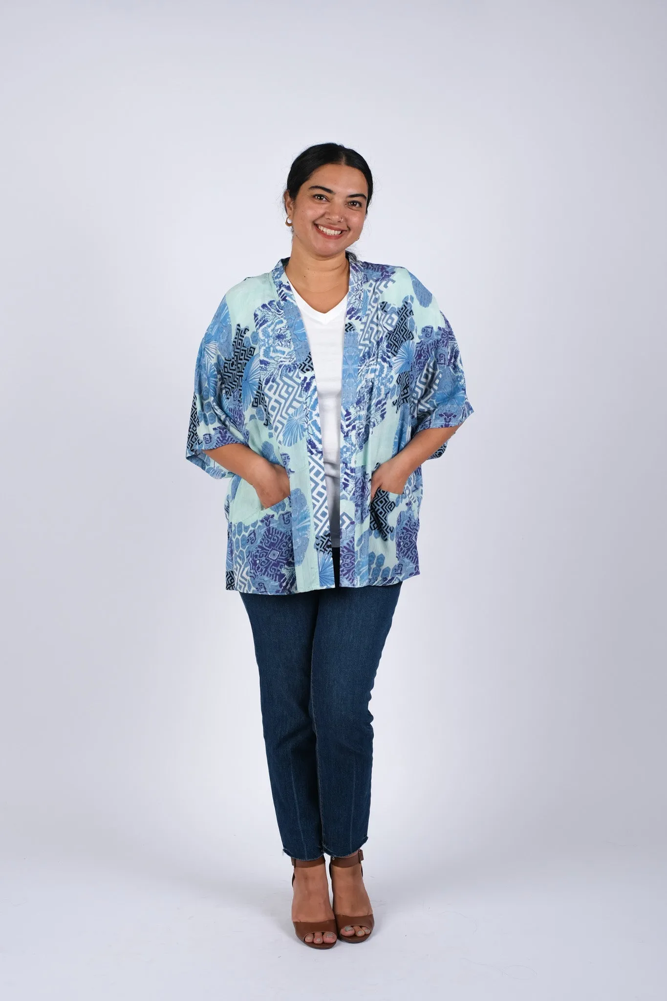 225040 Enchanting Blue Meadow Blockprint Cardigan