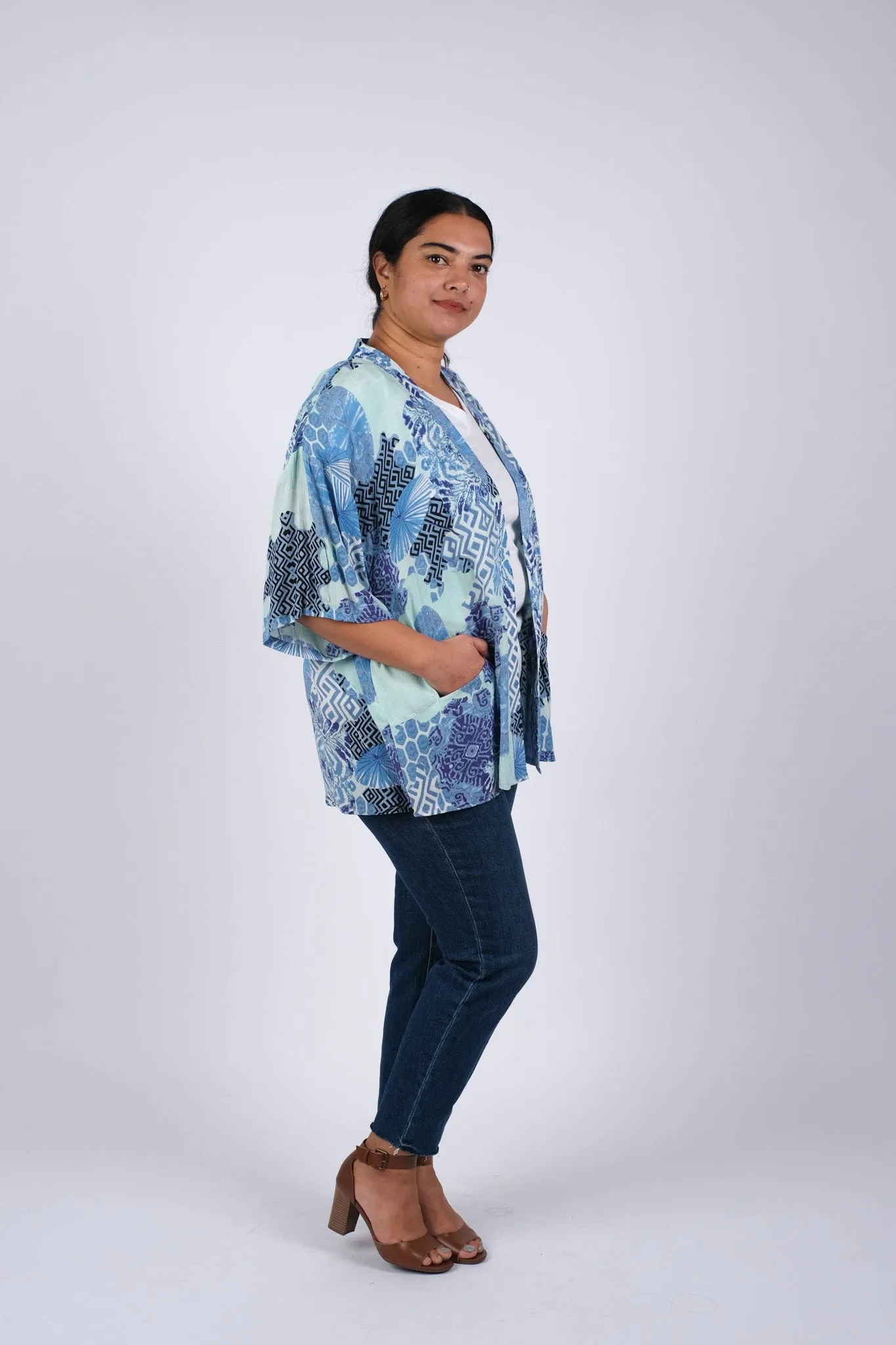 225040 Enchanting Blue Meadow Blockprint Cardigan