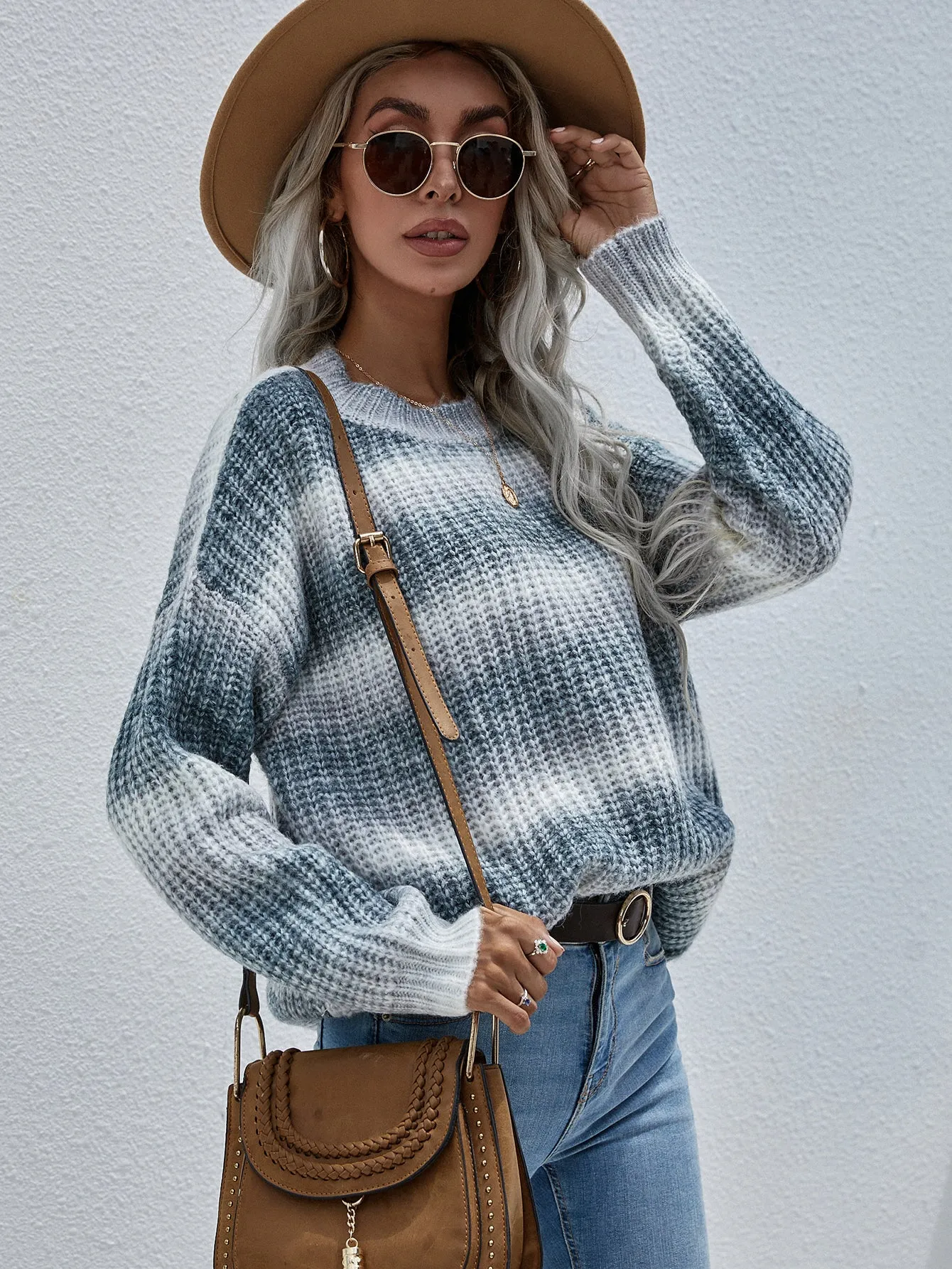 Autumn Winter Pullover Striped Bai Yuan Collar Knitwear Loose Plus Size Rainbow Sweater for Women