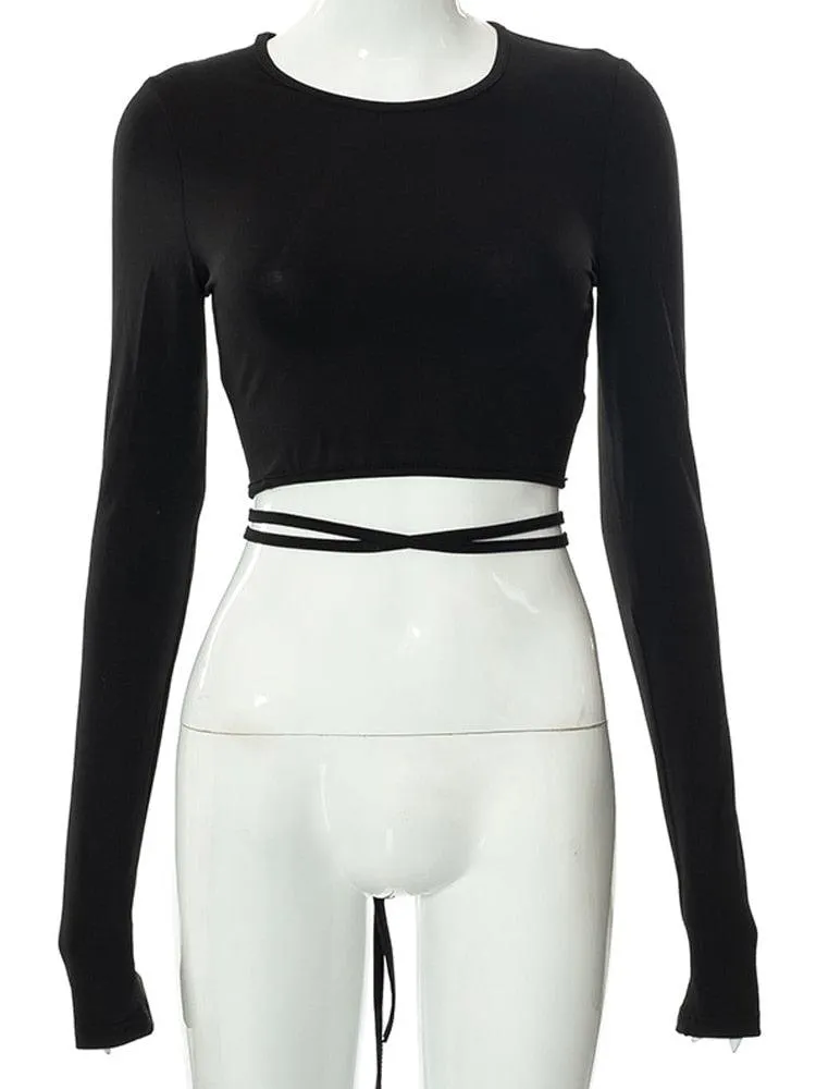 Backless Lace-Up Pullover T-Shirt for Women