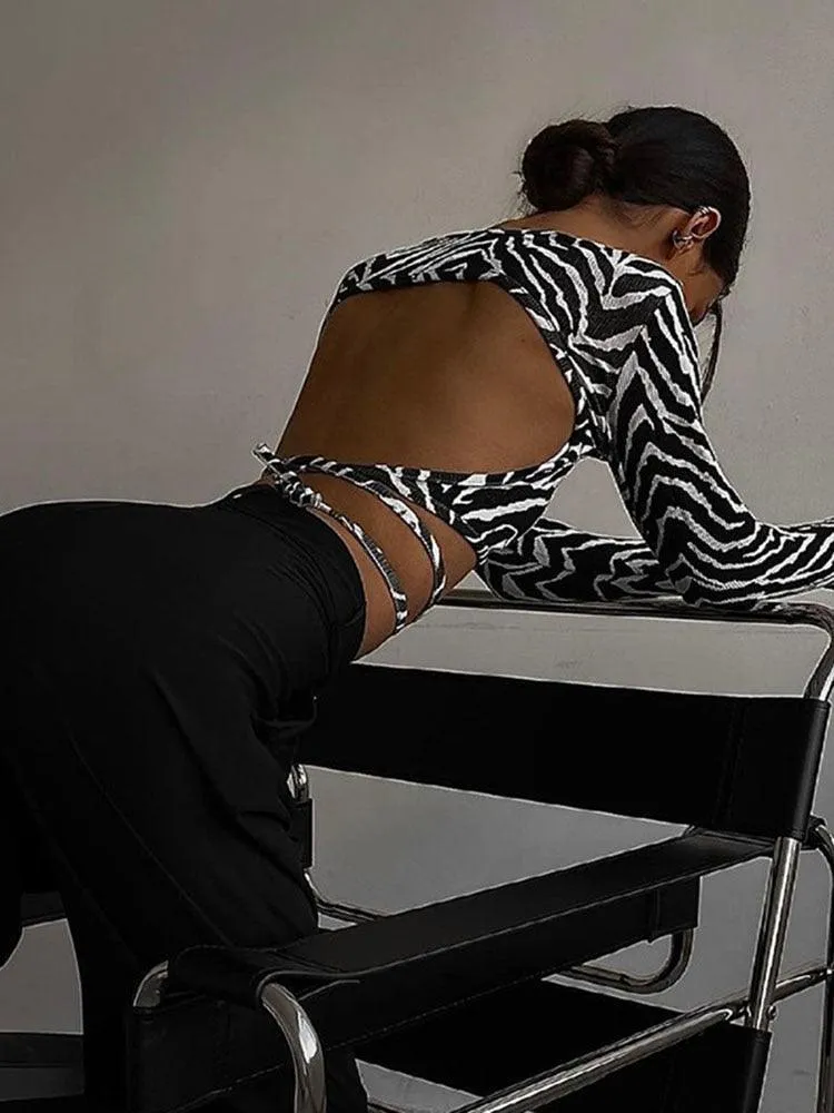 Backless Lace-Up Pullover T-Shirt for Women