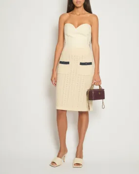 Chanel Cream Knitted Midi Skirt with Navy Pocket Detail Size FR 42 (UK 14)