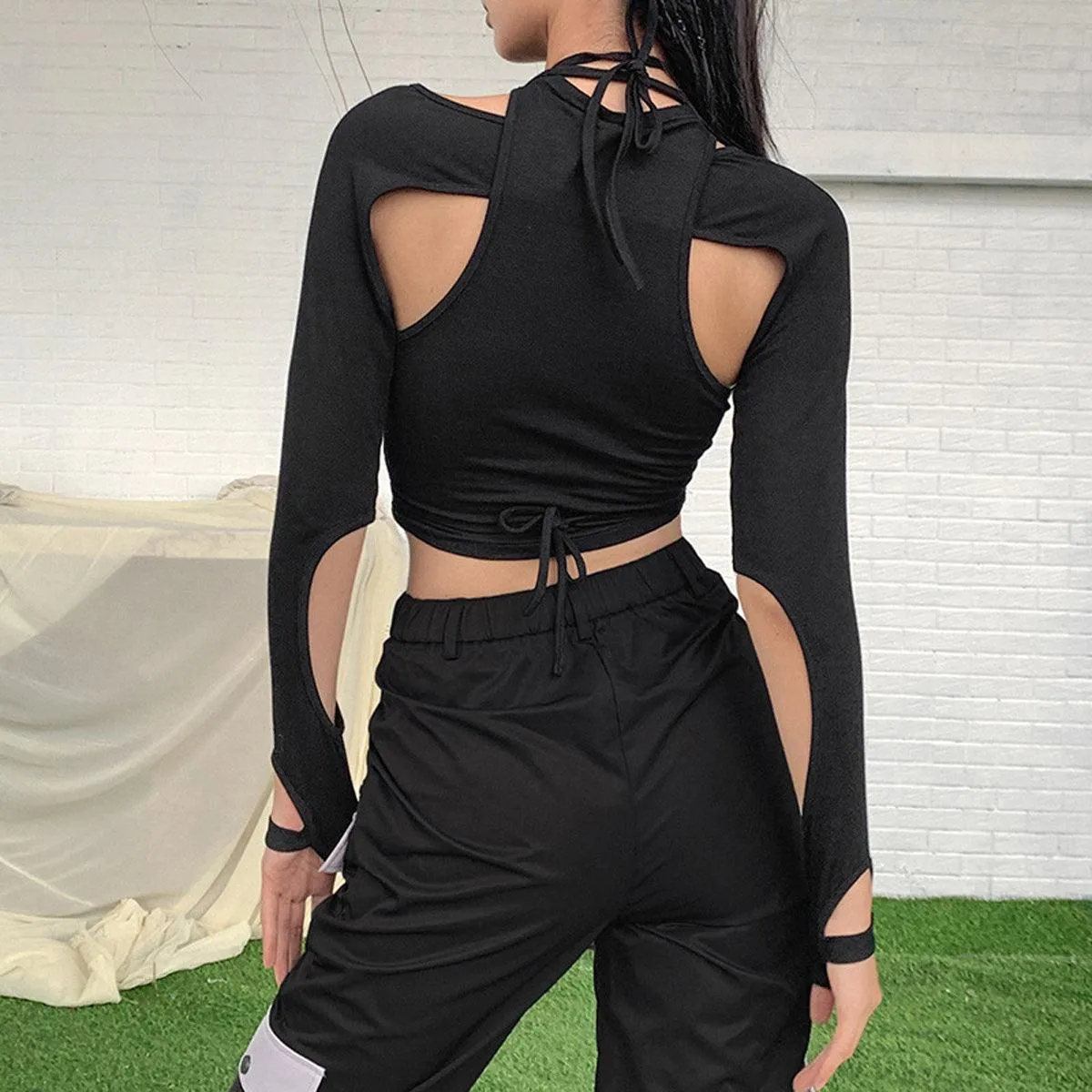 Chest Laced Black Workout Long Sleeve