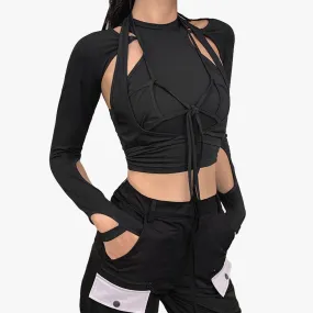 Chest Laced Black Workout Long Sleeve
