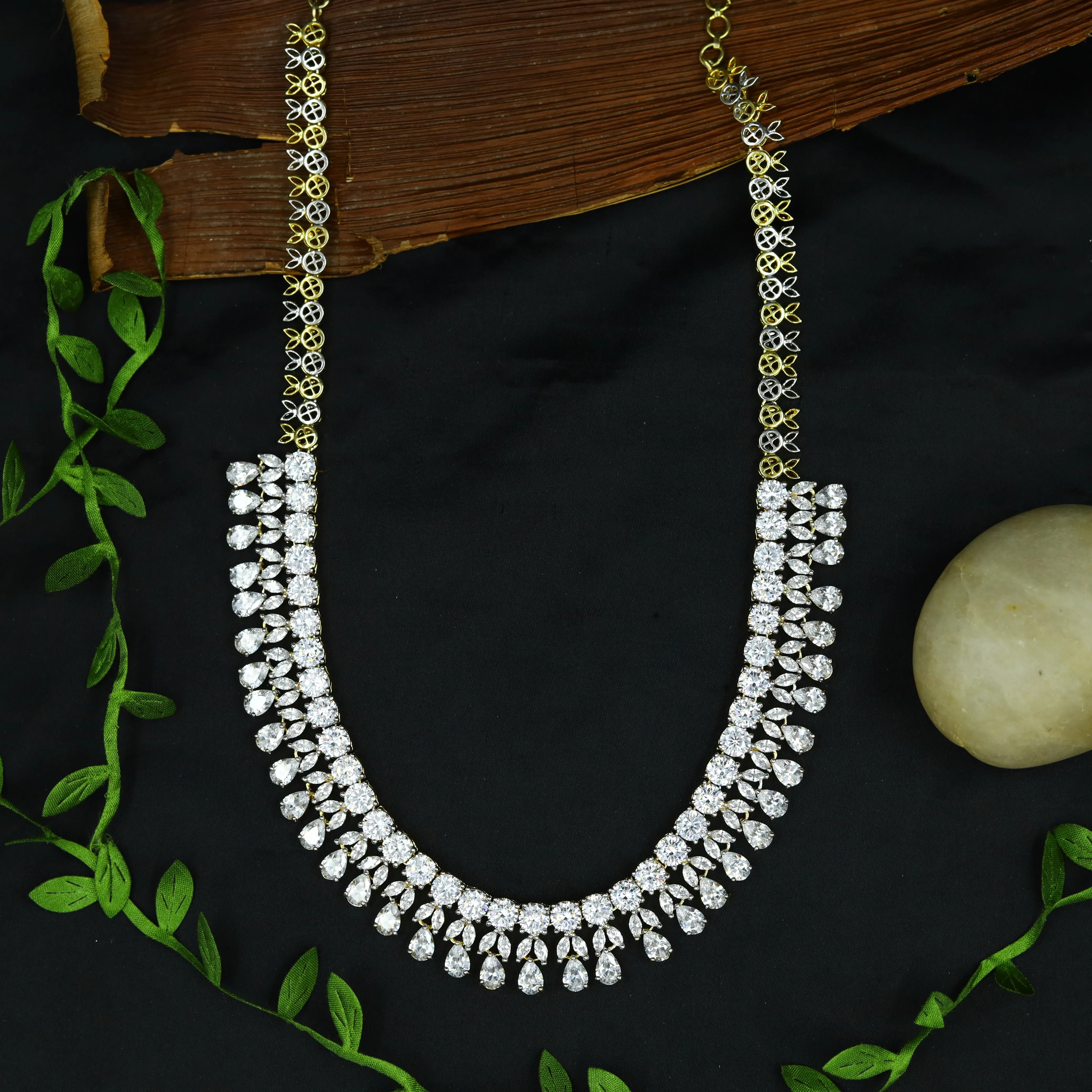 Gold Zircon/AD Necklace Set 9215-3848