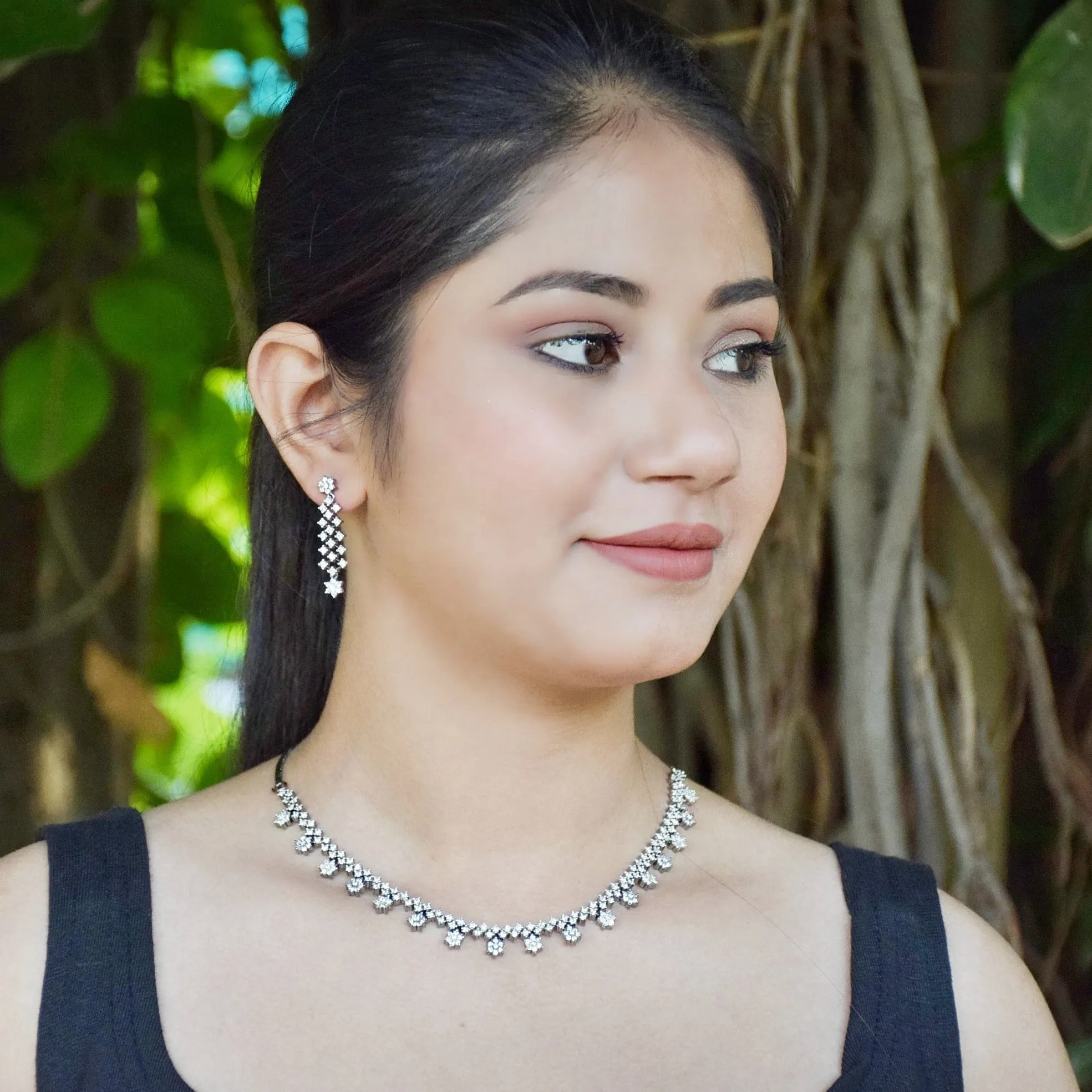 Gray Zircon/AD Necklace Set 18452-5634
