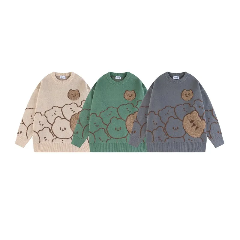 Japanese Retro Lazy Wind Bear Pullover Sweater