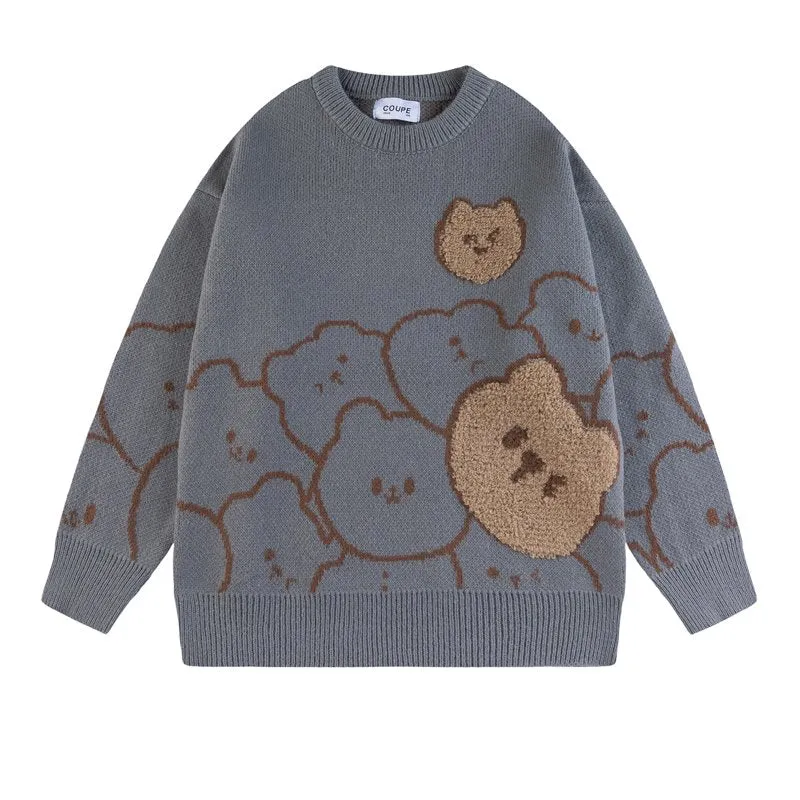 Japanese Retro Lazy Wind Bear Pullover Sweater