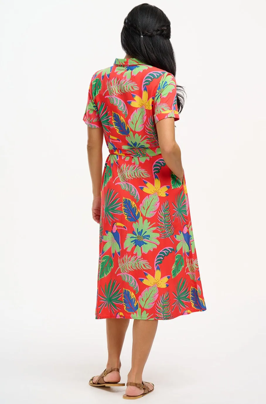 Lauretta Shirt Dress - Red, Tropical Toucans