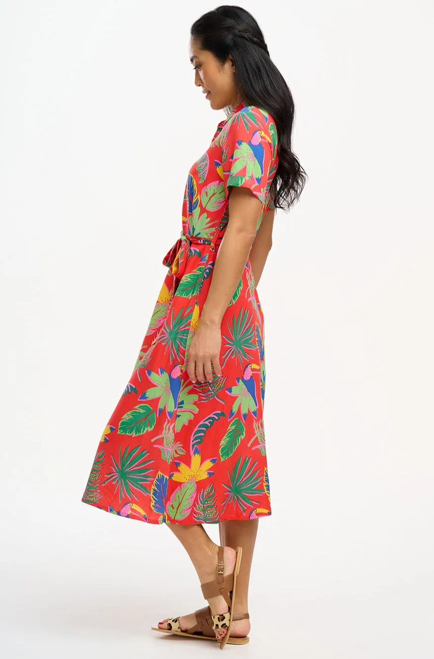Lauretta Shirt Dress - Red, Tropical Toucans