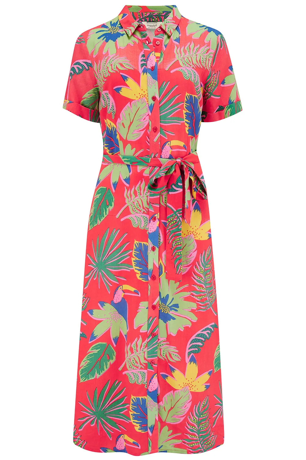 Lauretta Shirt Dress - Red, Tropical Toucans