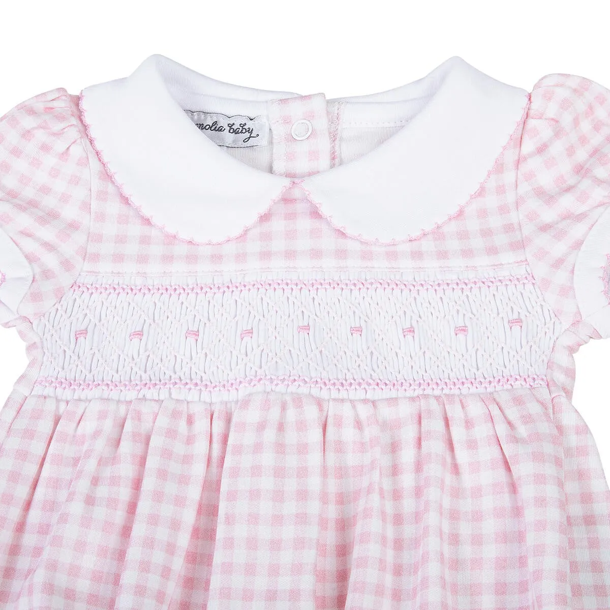Magnolia Baby Girls Mini Checks Smocked Bubble - Pink