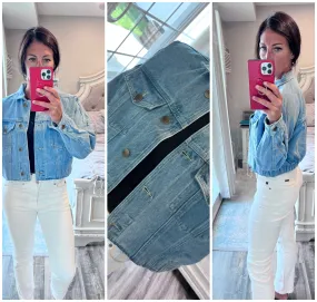 MonoB Raw & Ribbed Crop Denim Jacket