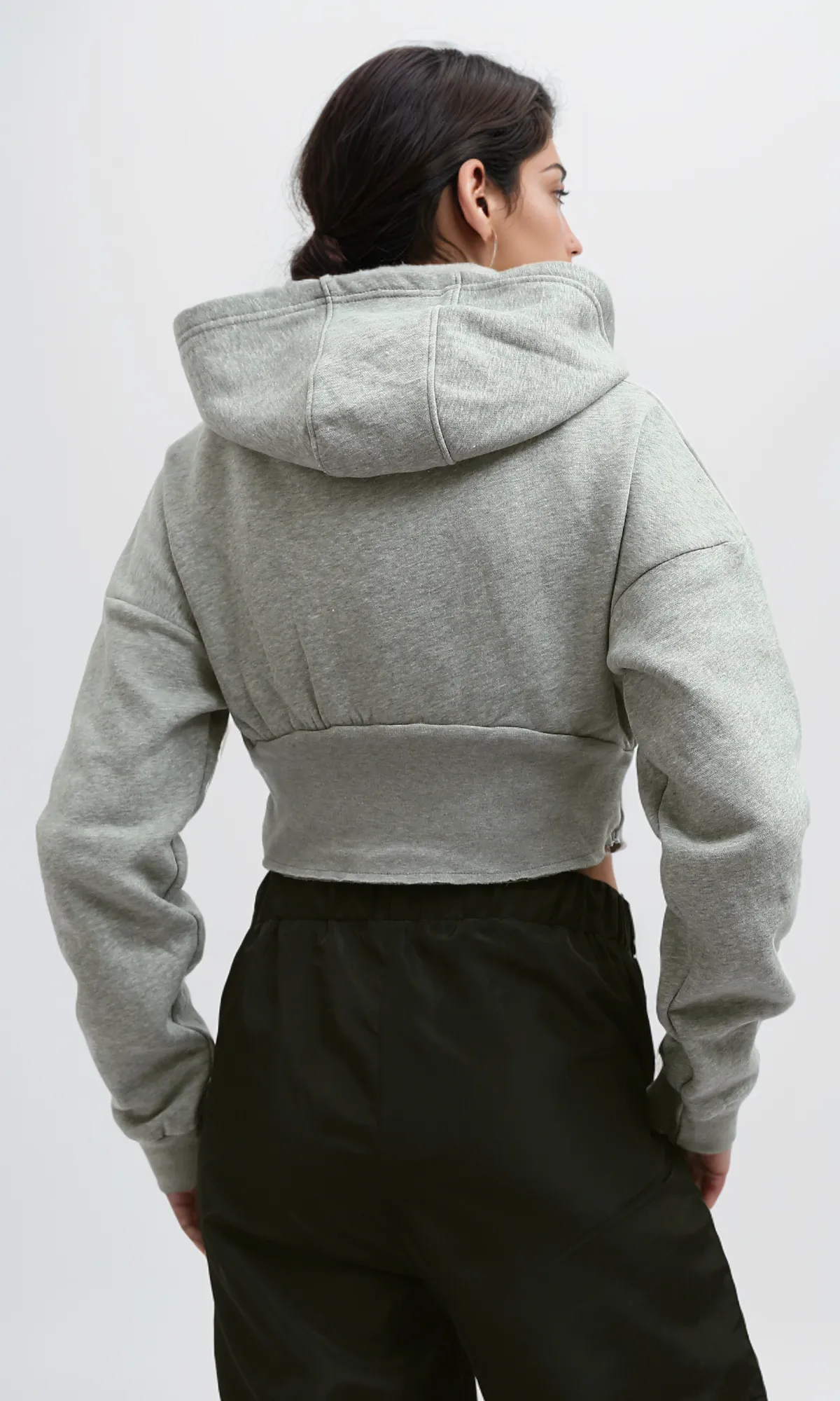 O199389 - Heather Grey Elastic Waist Hoodie With Long Sleeve