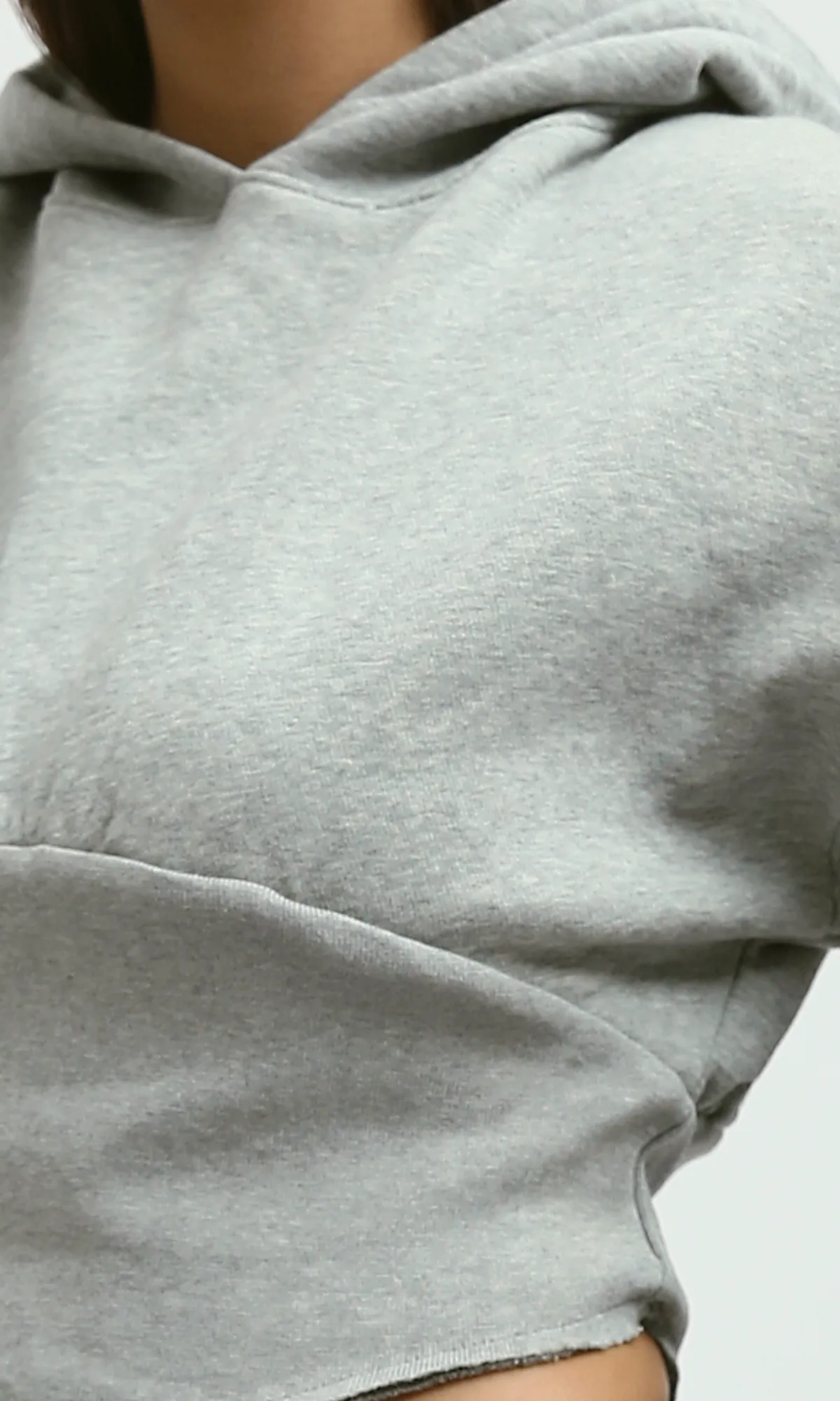 O199389 - Heather Grey Elastic Waist Hoodie With Long Sleeve