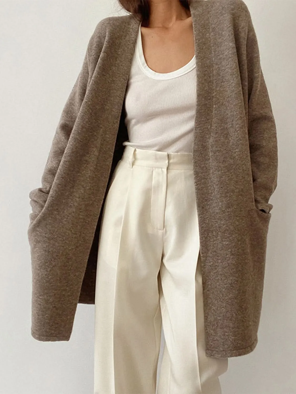 Open Front Long Sleeve Cardigan with Pockets