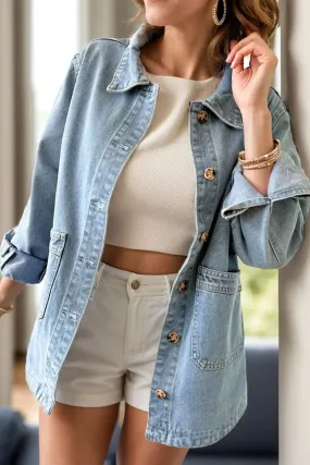 Pocketed Button Up - Long Sleeve Denim Jacket