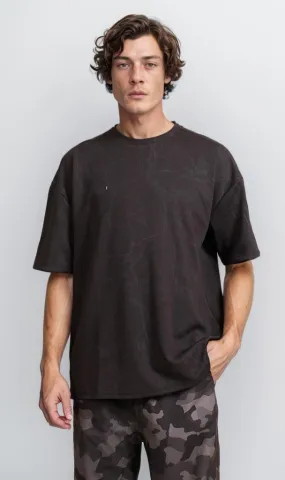 R209092 - Waffle Textured Oversized T-Shirt - Black