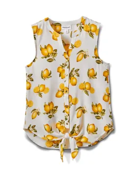 Sleevless Lemon Tie Front Top