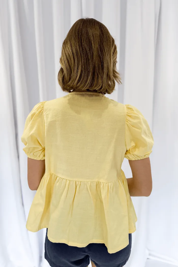 Tie Front Blouse in Bright Yellow