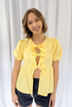 Tie Front Blouse in Bright Yellow