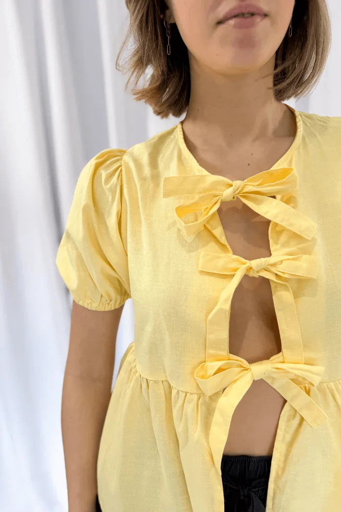 Tie Front Blouse in Bright Yellow