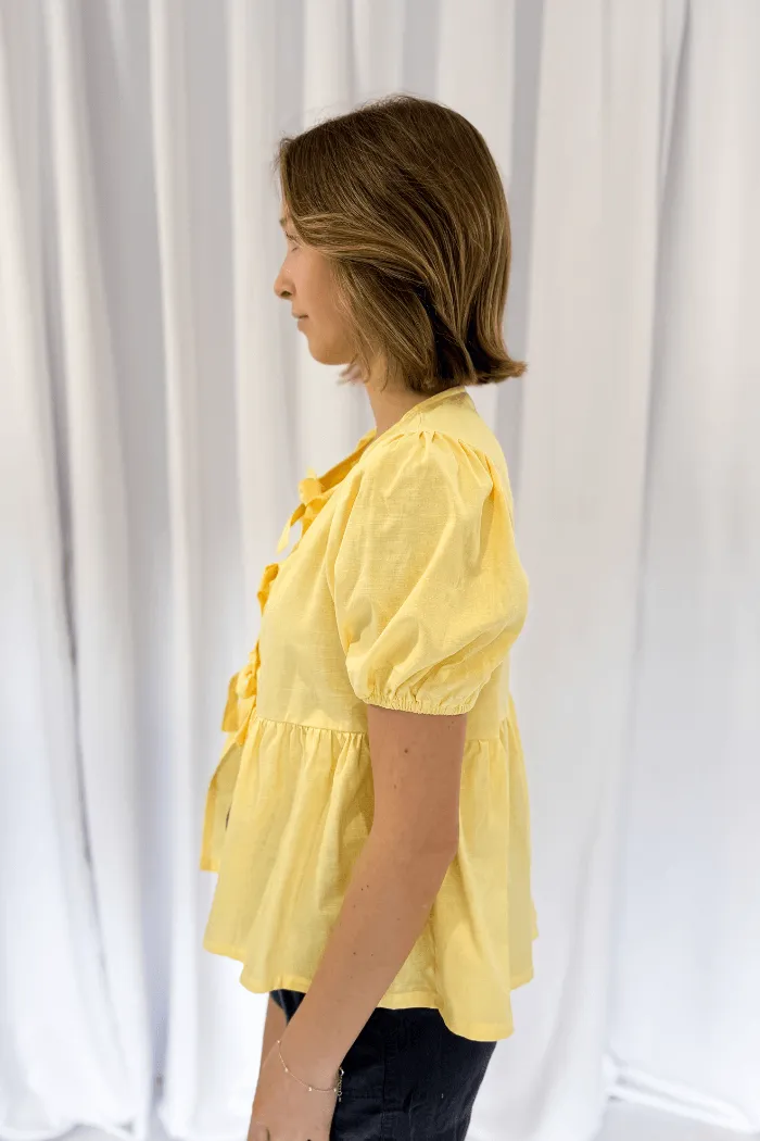 Tie Front Blouse in Bright Yellow