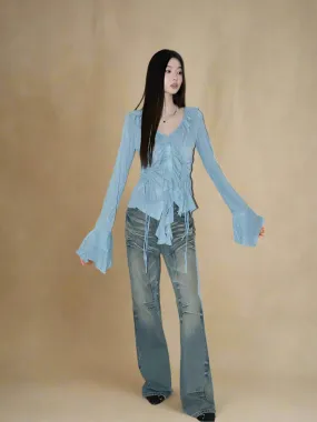 Vintage Ruffled Tie-Front Blouse