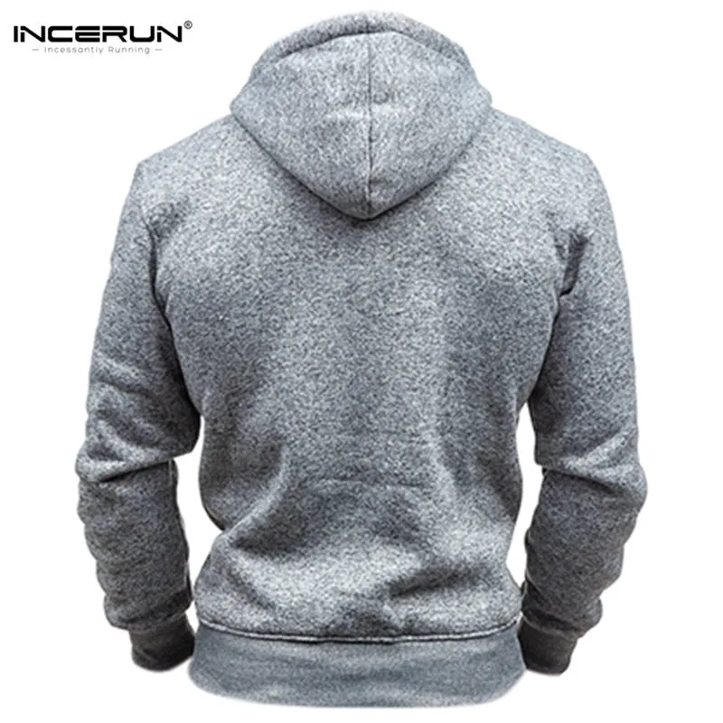 Winter Autumn Sporting Hoodies Men Slim Fit Sweatshirt Pullover Long Sleeve Casual Zipper Jacket Hoody Coat Leather Patchwork