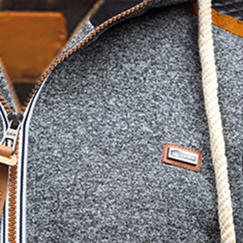 Winter Autumn Sporting Hoodies Men Slim Fit Sweatshirt Pullover Long Sleeve Casual Zipper Jacket Hoody Coat Leather Patchwork
