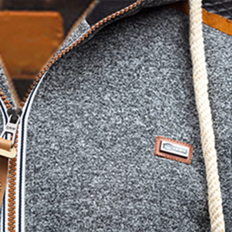 Winter Autumn Sporting Hoodies Men Slim Fit Sweatshirt Pullover Long Sleeve Casual Zipper Jacket Hoody Coat Leather Patchwork