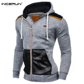 Winter Autumn Sporting Hoodies Men Slim Fit Sweatshirt Pullover Long Sleeve Casual Zipper Jacket Hoody Coat Leather Patchwork