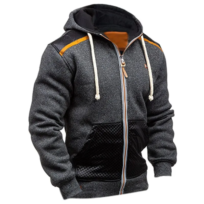 Winter Autumn Sporting Hoodies Men Slim Fit Sweatshirt Pullover Long Sleeve Casual Zipper Jacket Hoody Coat Leather Patchwork
