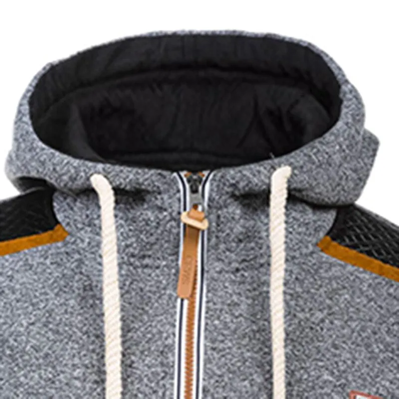 Winter Autumn Sporting Hoodies Men Slim Fit Sweatshirt Pullover Long Sleeve Casual Zipper Jacket Hoody Coat Leather Patchwork