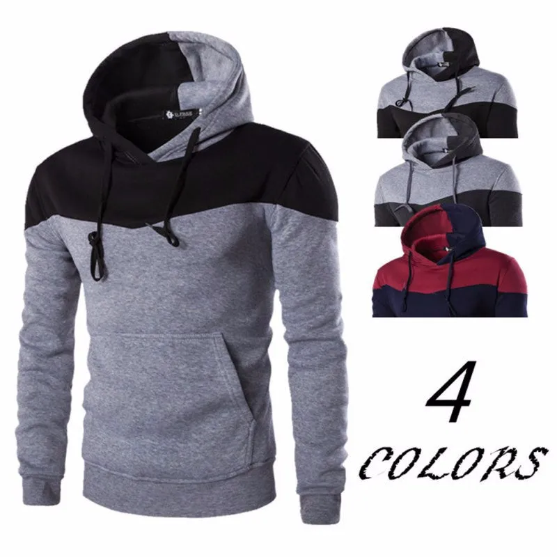 Winter Hoodies Men Sudaderas Hombre Hip Hop Mens Hoodie Decorative Pocket Patchwork Sweatshirt LM58