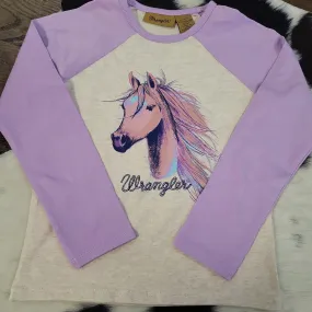 WRANGLER GIRLS HORSE GRAPHIC LS SHIRT (OATMEAL/PURPLE)